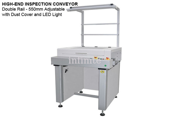 Hoogwaardige PCB-inspectietransportband met stofkap en LED-licht 550 mm maximale breedte